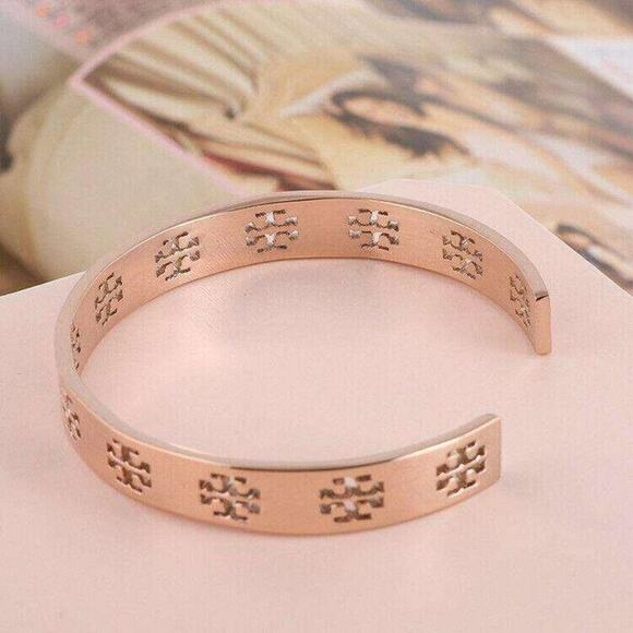 NWOT Tory Burch Rose Gold Cut Out Cuff Bracelet - Picture 2 of 6